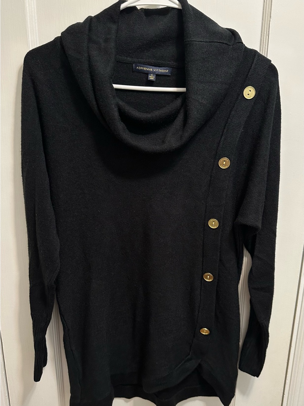 Adrienne Vittadini: Small - Black Cowl Neck Sweater with Buttons